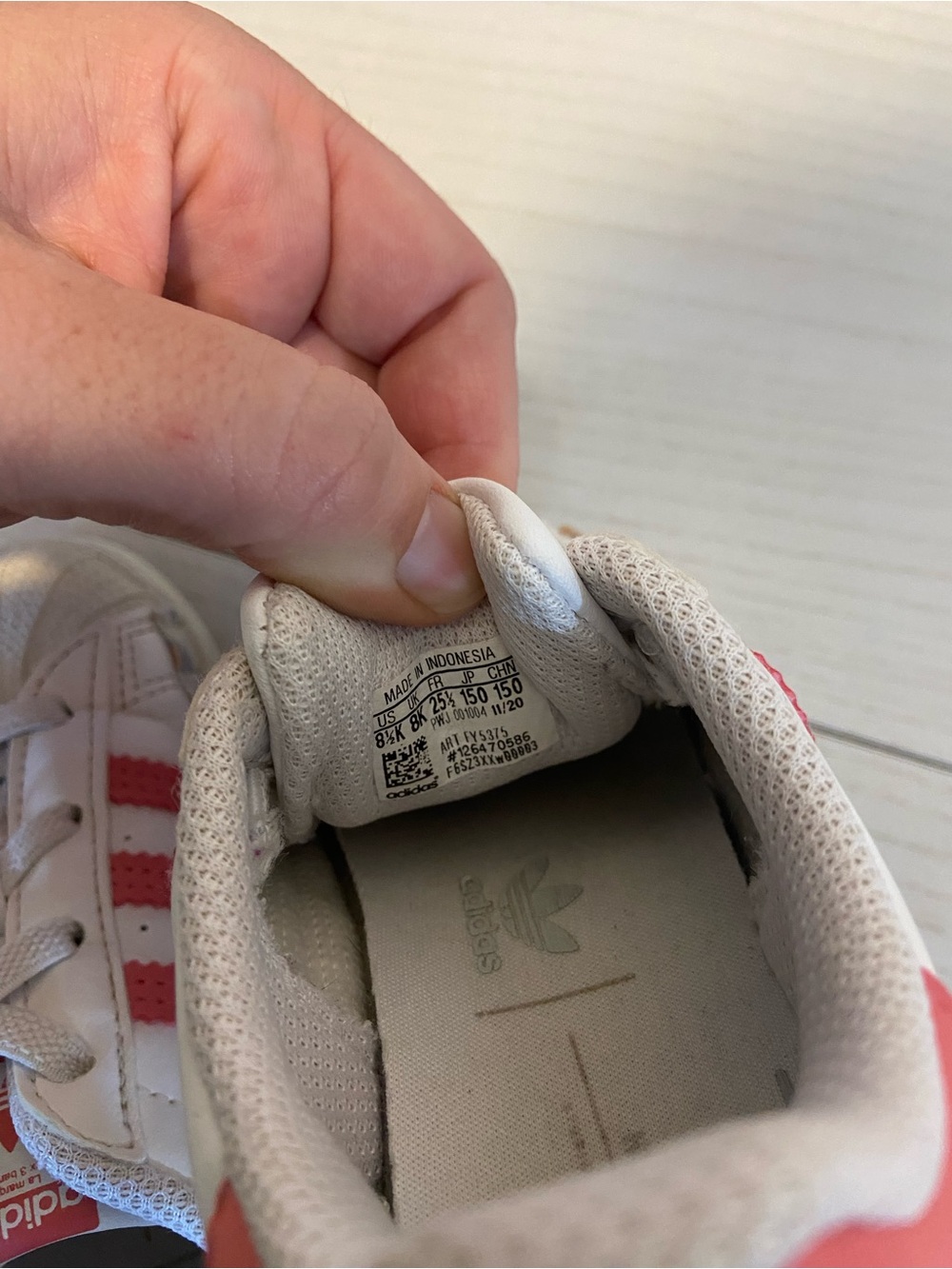 adidas Kids White and Pink Three-Stripe Sneakers - Picture 3 of 6